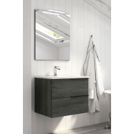 Fotografias de ambiente do móvel de casa de banho suspenso na parede Oban 60 cm de largura Ebony com lavatório integrado [54780]
