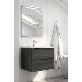 Foto de Mueble de baño suspendido Oban de 60 cm de ancho color Ebony con lavabo integrado
