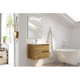 Foto de Mueble de baño suspendido Oban de 60 cm de ancho color Roble Otippo con lavabo integrado
