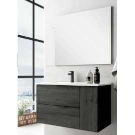 Foto de Mueble de baño suspendido Oban de 80 cm de ancho color Ebony con lavabo integrado
