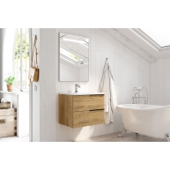 Fotografias de ambiente do móvel de casa Roble e banho suspenso Oban de 80 cm de largura na cor Carvalho Otippo com lavatório in