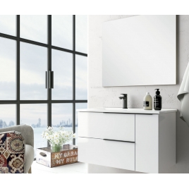Mueble de baño suspendido Oban de 100 cm de ancho color Blanco Lacado con lavabo integrado