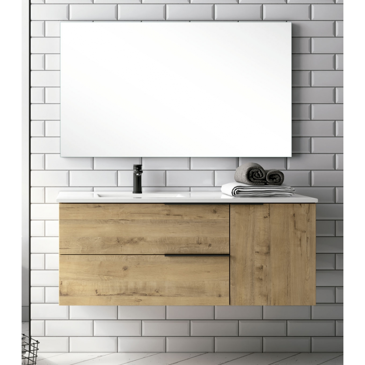 Mueble de baño suspendido Oban de 100 cm de ancho color Roble Otippo con lavabo integrado