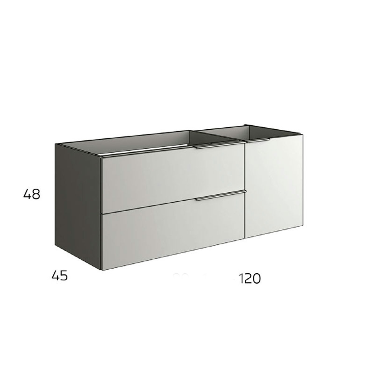 Photos d’ambiance de Oban meuble de salle de bain suspendu 120 cm de large Couleur laquée blanche avec lavabo intégré [54972]