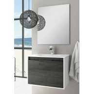 Foto de Mueble de baño suspendido Poole de 60 cm de ancho color Ebony con lavabo integrado