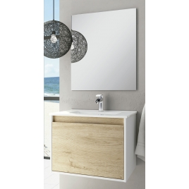 Mueble de baño suspendido Poole de 60 cm de ancho color Bambú con lavabo integrado