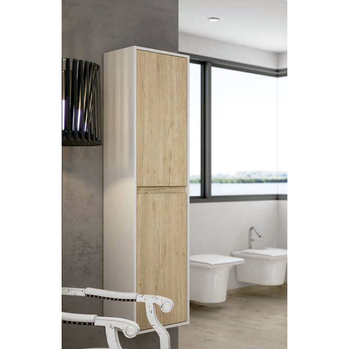 Fotos ambiente de Mueble de baño suspendido Poole de 80 cm de ancho color Bambú con lavabo integrado [55028]