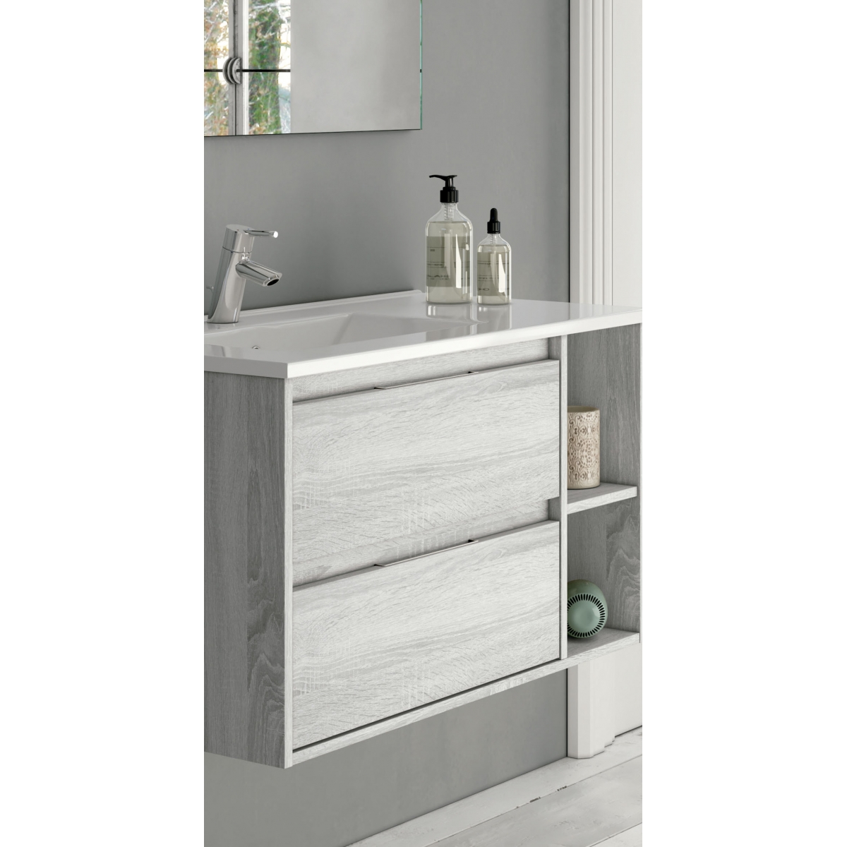 Photo du meuble de salle de bain suspendu Dover de 100 cm de large couleur Hiberian avec lavabo intégré