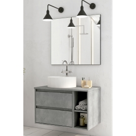 Meuble de salle de bain suspendu Dover 100 cm de large Couleur ciment avec lavabo intégré
