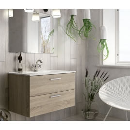 Foto de Mueble de baño suspendido Mayorca de 60 cm de ancho color Cambrian con lavabo integrado