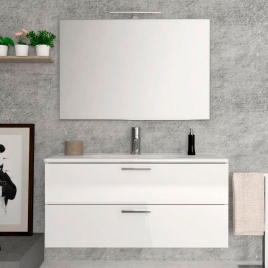 Foto de Mueble de baño suspendido Mayorca de 100 cm de ancho color Blanco Lacado con lavabo integrado