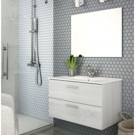 Foto de Mueble de baño suspendido Mayorca de 100 cm de ancho color Hiberian con lavabo integrado
