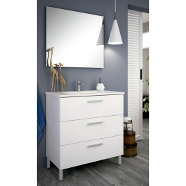 Foto de Mueble de baño de suelo Mayorca de 100 cm de ancho color Blanco Lacado con lavabo integrado