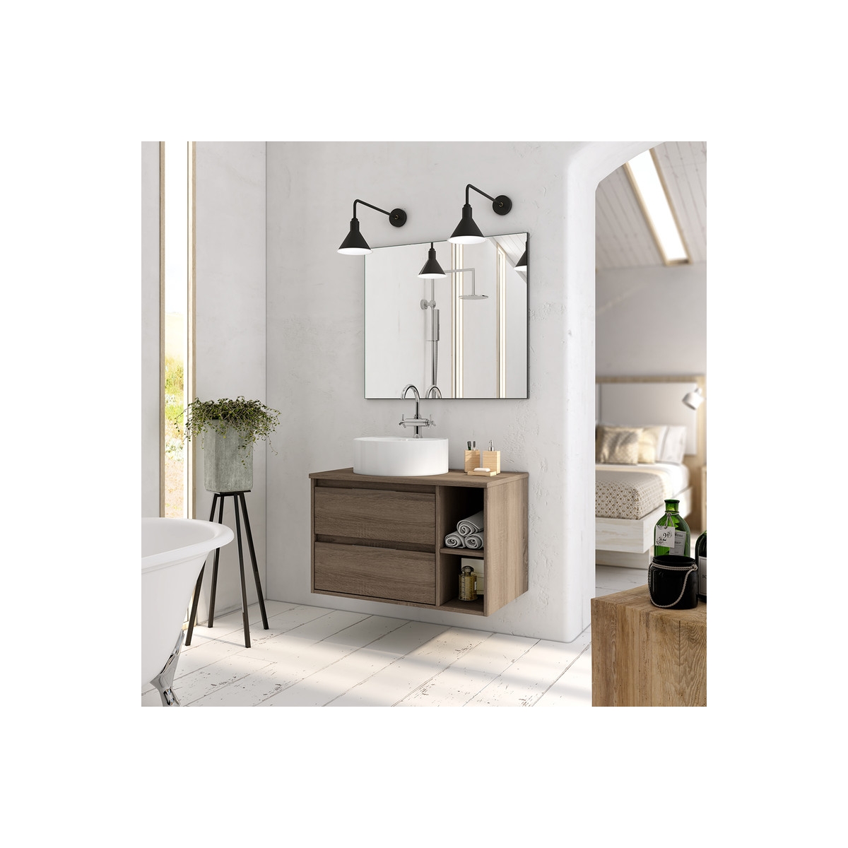 Photos d’ambiance de meubles de salle de bain suspendus Bristol 80 cm de large en couleur Britannia [55487]