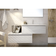 Fotografias 8de ambiente do móvel de casa de banho suspenso Derby de 80 cm de largura na cor Hibernian com lavatório integrado [