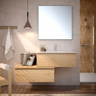 Fotografias de ambiente do móvel de casa de banho suspenso Derby de 80 cm de largura na cor Bamboo com lavatório integrado [5563