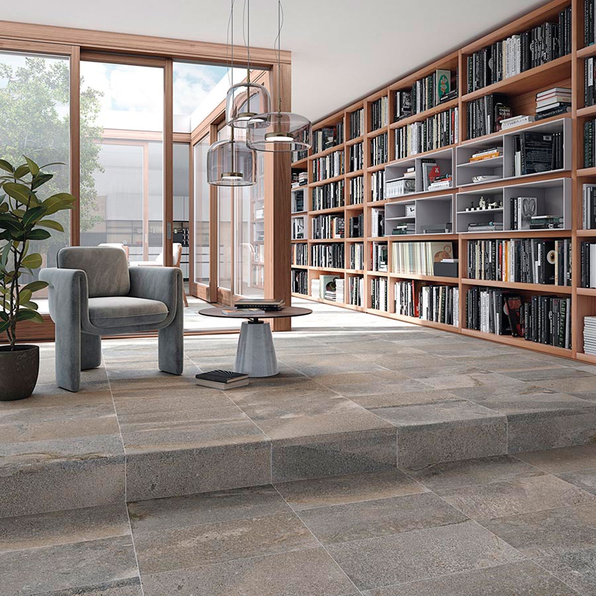 Interior con Pavimento Bali Grafito Antideslizante 30x60