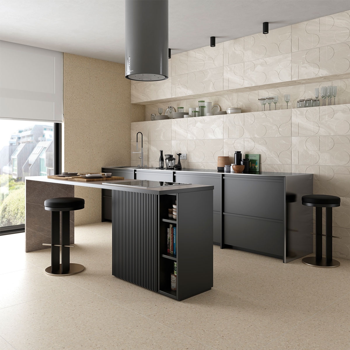 Cocina con Pavimento Niza-R Beige Antideslizante 80x80
