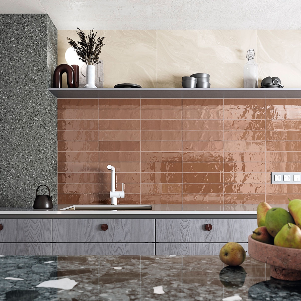 Cocina con Revestimiento Niza-R Negro 80x80