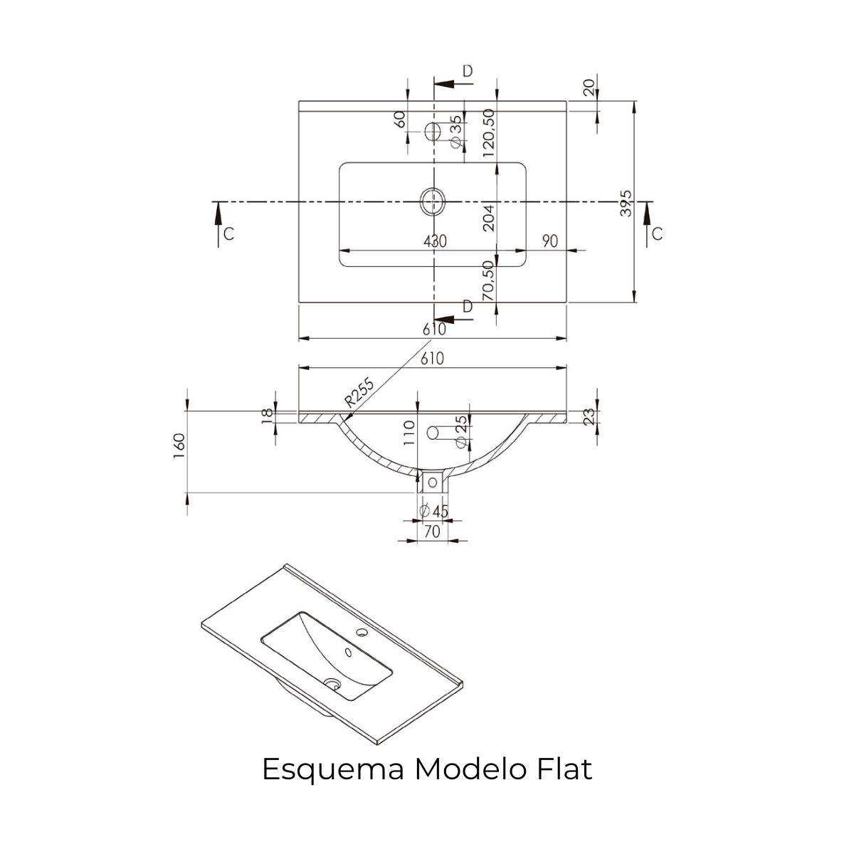 Mueble de baño suspendido Granada de 60 cm Blanco Ada de ancho color con lavabo integrado9