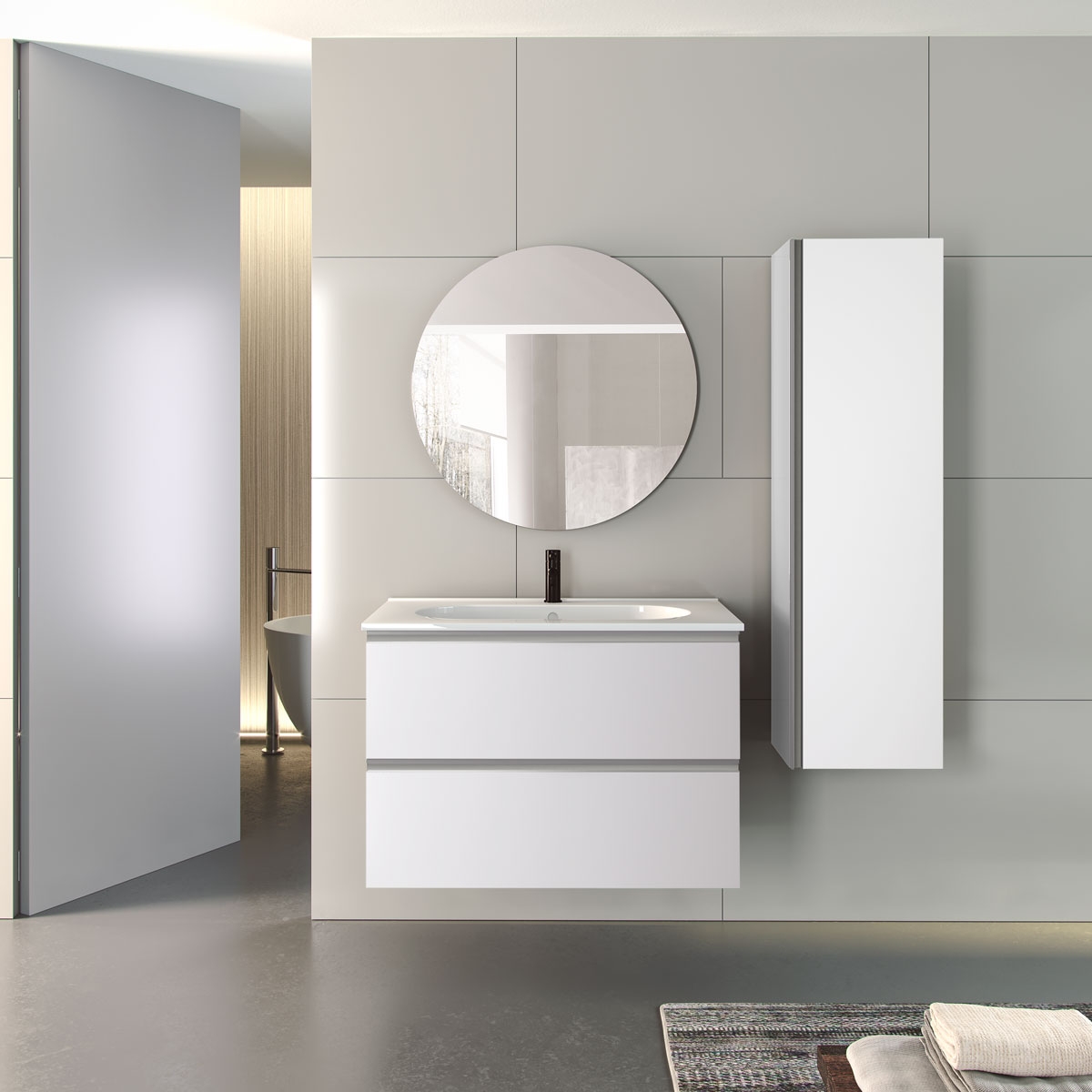 Granada 60 cm de largura branco Ada cor de parede móvel de casa de banho com lavatório integrado1