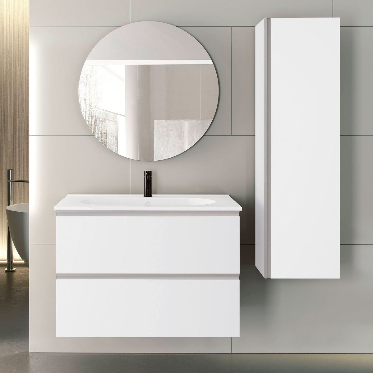 Granada 60 cm de largura branco Ada cor de parede móvel de casa de banho com lavatório integrado2