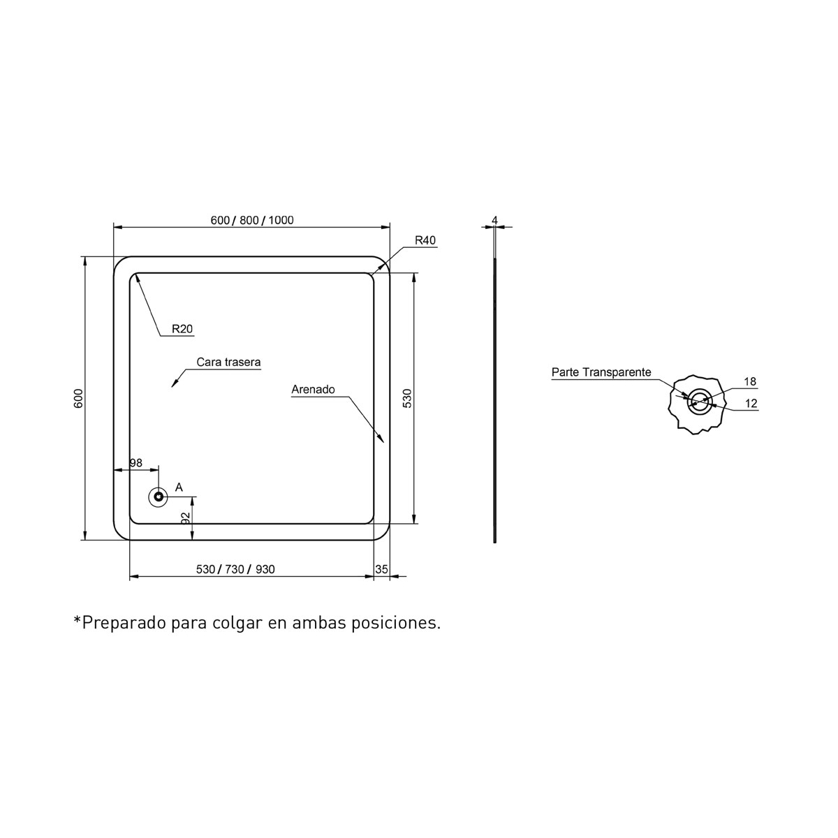 Miroir de salle de bain en différentes tailles Modèle Paris