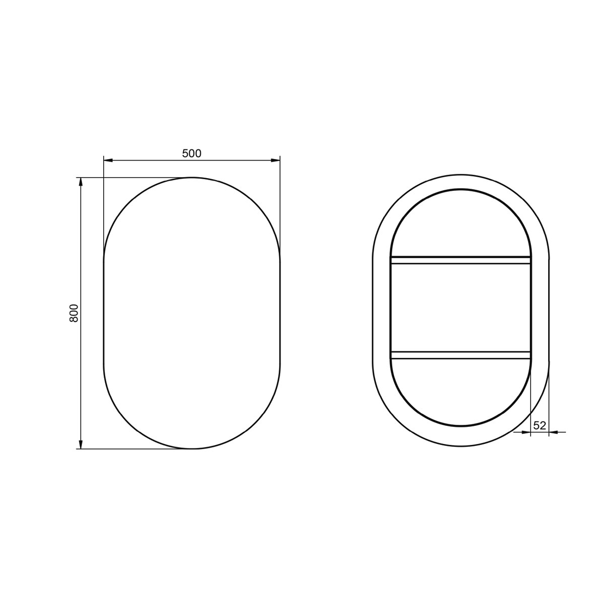 Miroir de salle de bain ovale en différentes tailles Modèle Ada