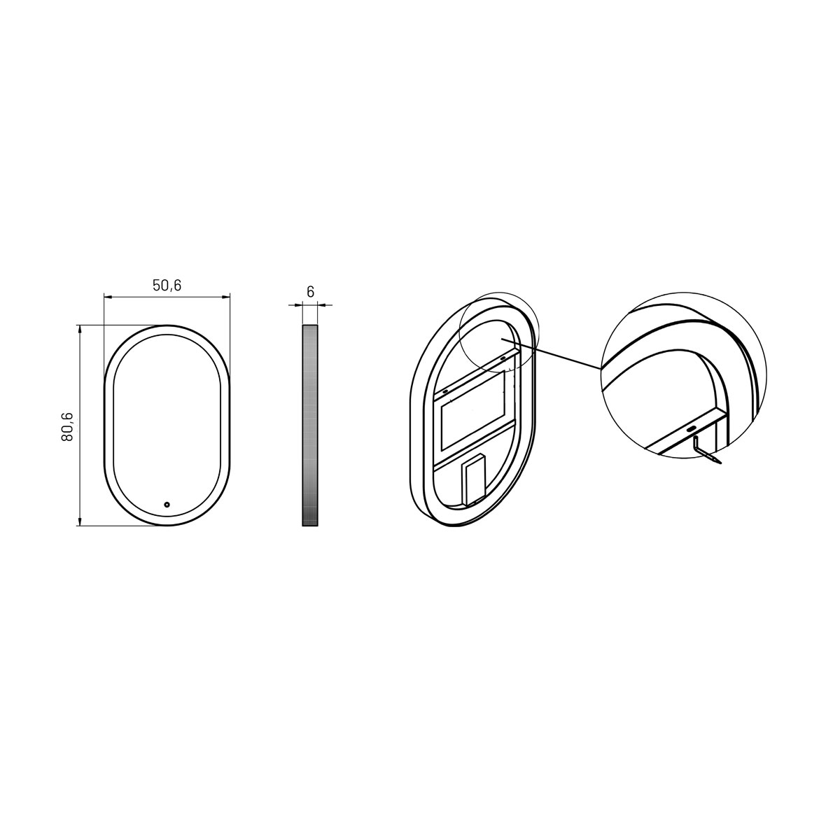 Oval backlit mirror for bathroom in various sizes Model Loira c