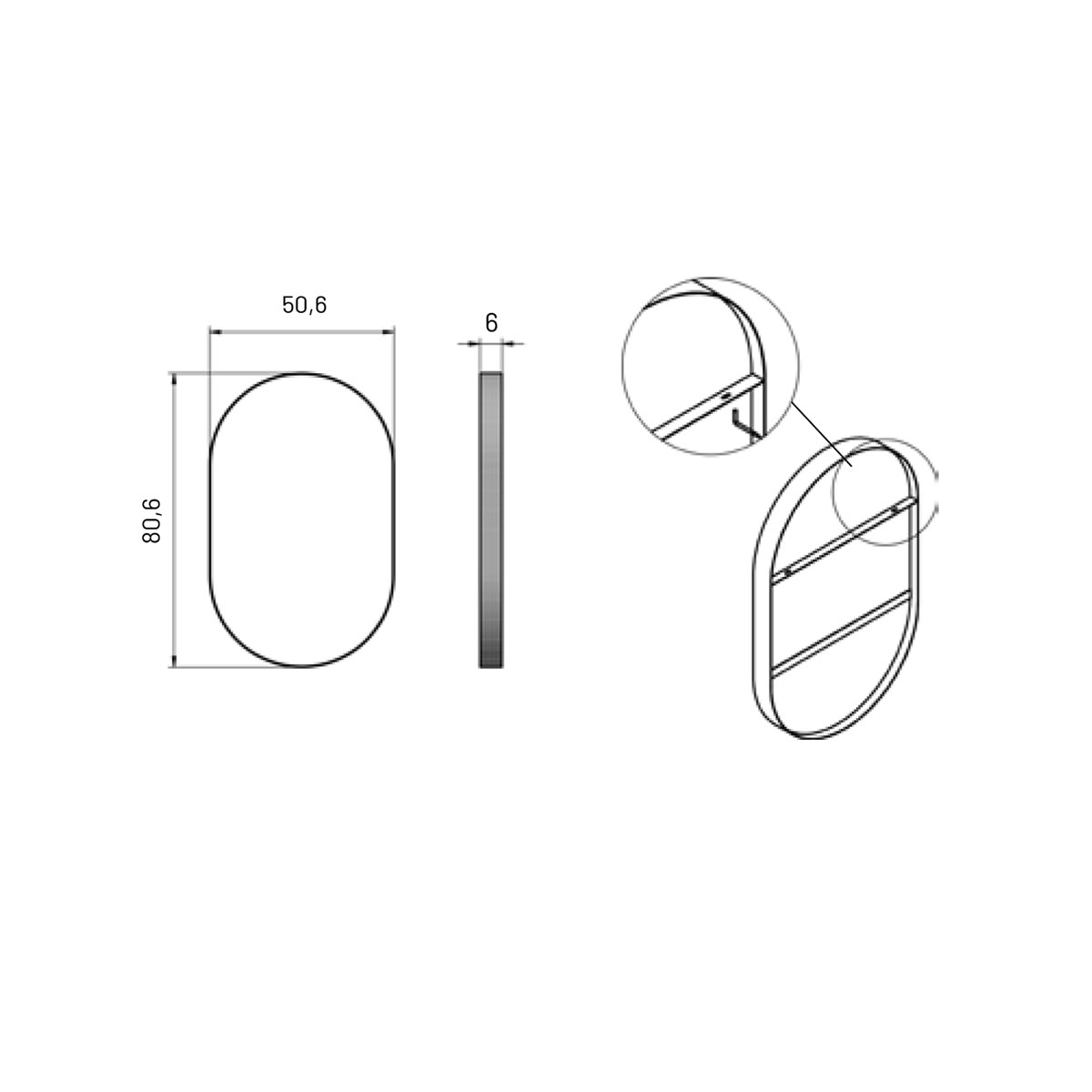 Oval bathroom mirror 50x80 cm Loira Model t