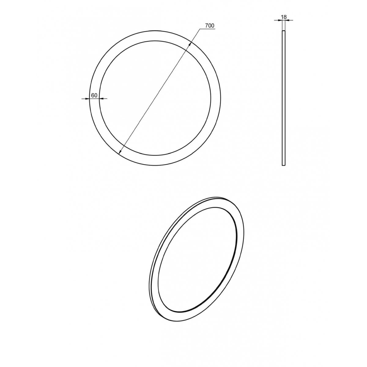 Miroir rond rétroéclairé pour salle de bain 70Ø cm Modèle Bleu