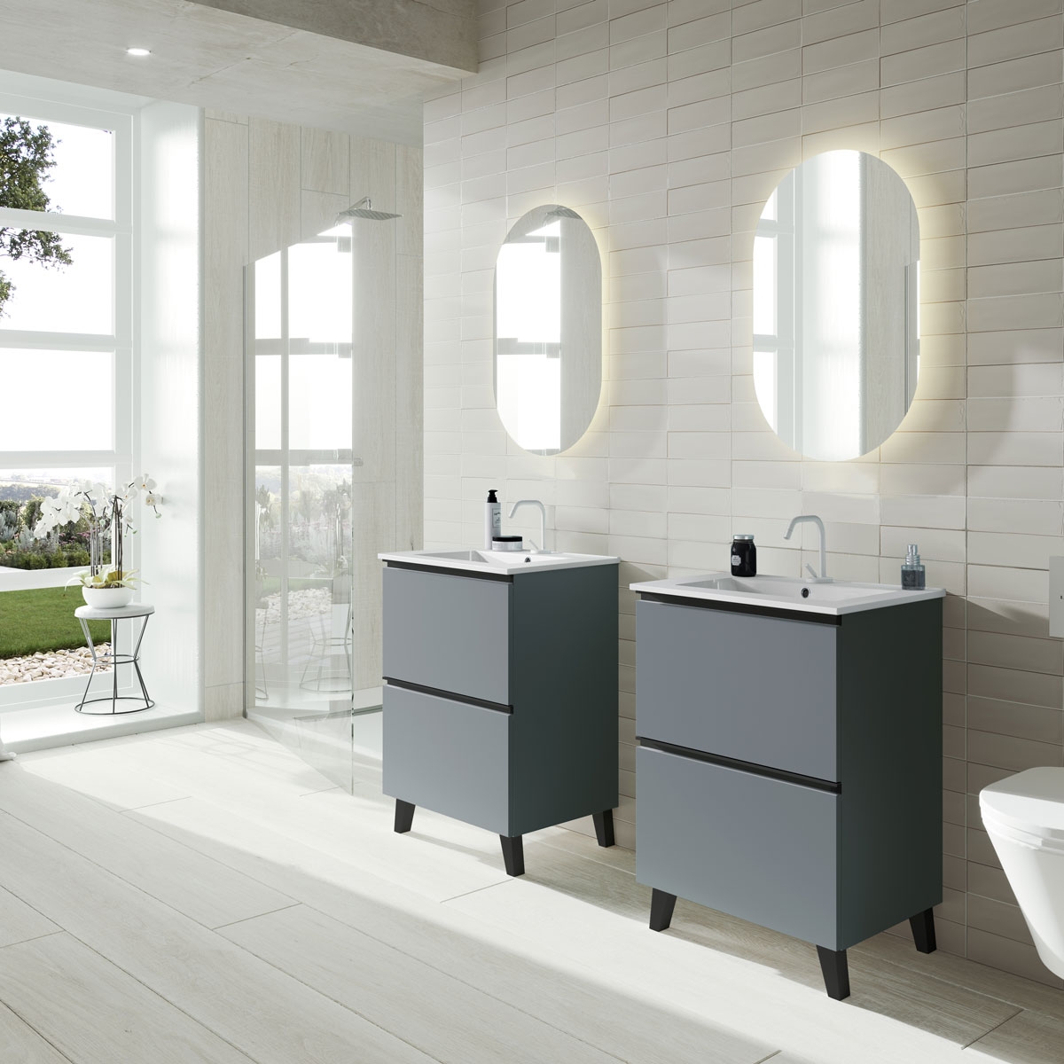 Mueble de baño suspendido de 60 cm con lavabo integrado color Avio Modelo Granadac