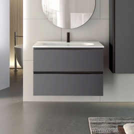 Mueble de baño suspendido de 60 cm con lavabo integrado color ceniza Modelo Granada