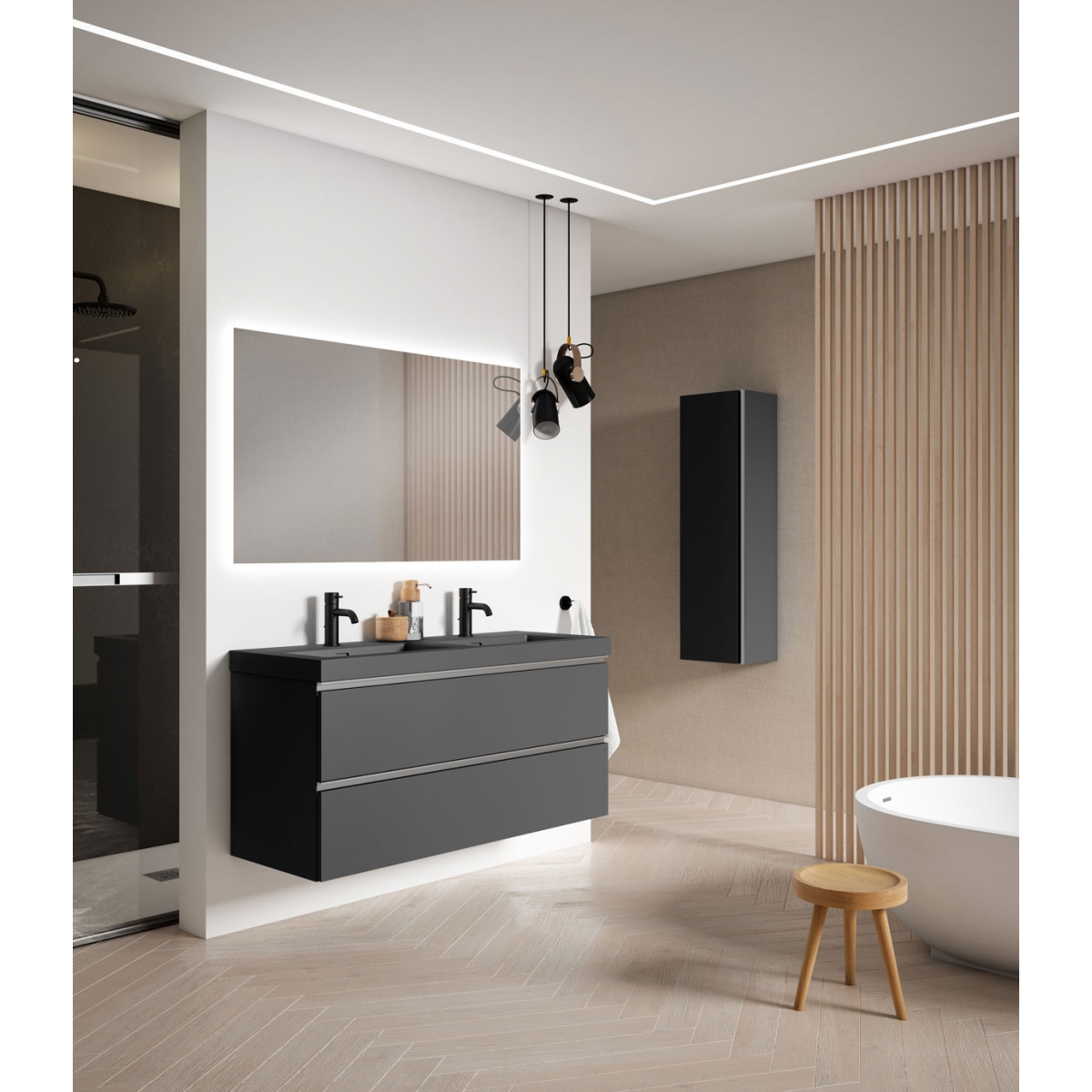 Mueble de baño suspendido de 60 cm con lavabo integrado color ceniza Modelo Granada3