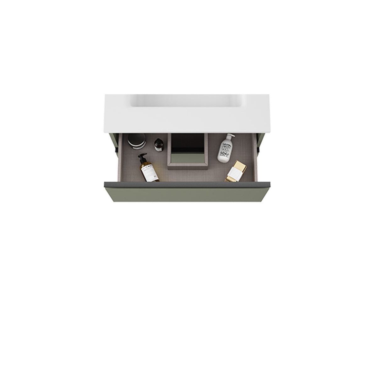 Mueble de baño suspendido de 60 cm con lavabo integrado color musgo Modelo Granada7