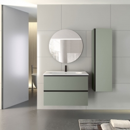 Mueble de baño suspendido de 60 cm con lavabo integrado color musgo Modelo Granada
