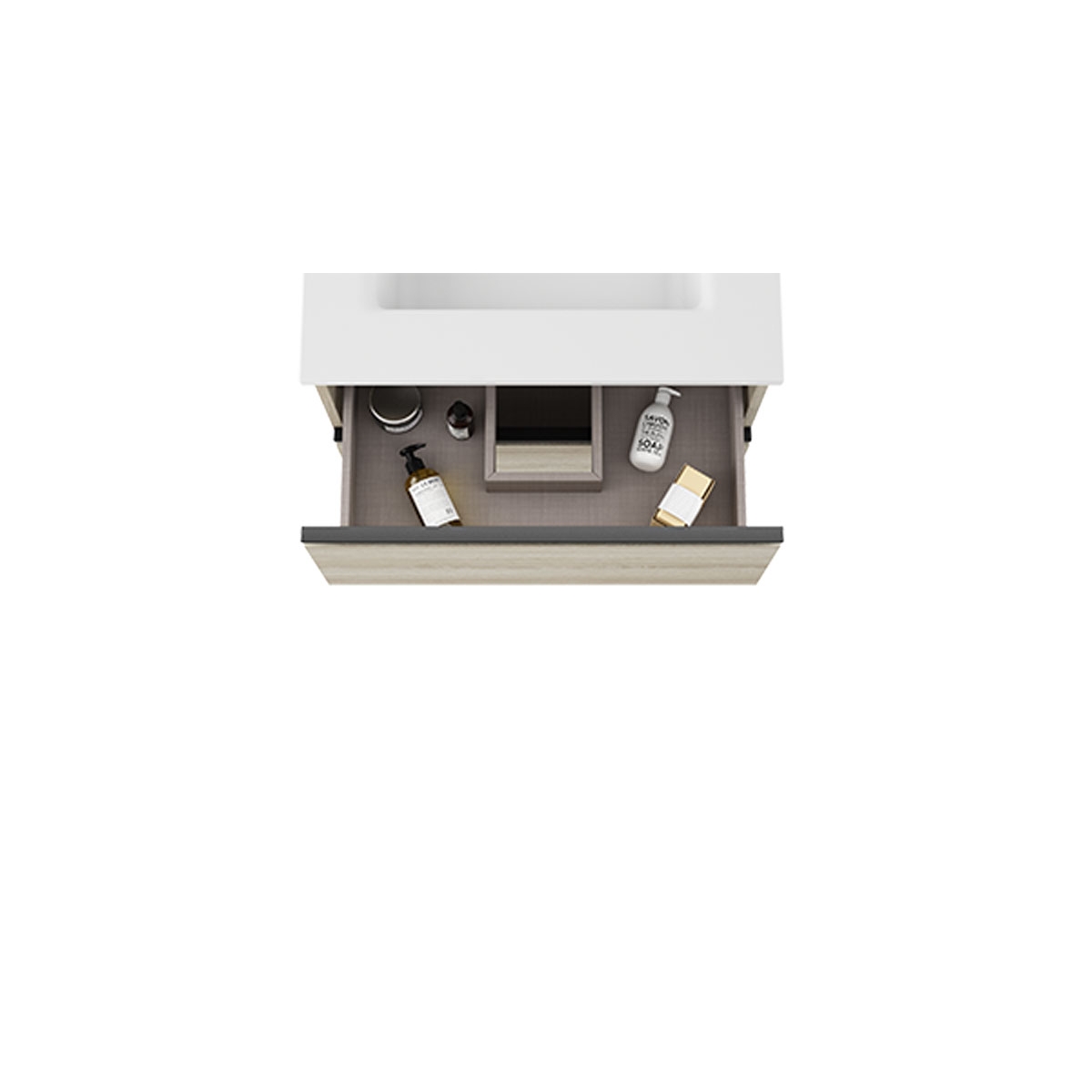 Mueble de baño suspendido de 60 cm con lavabo integrado acabado crudo Modelo Granada1