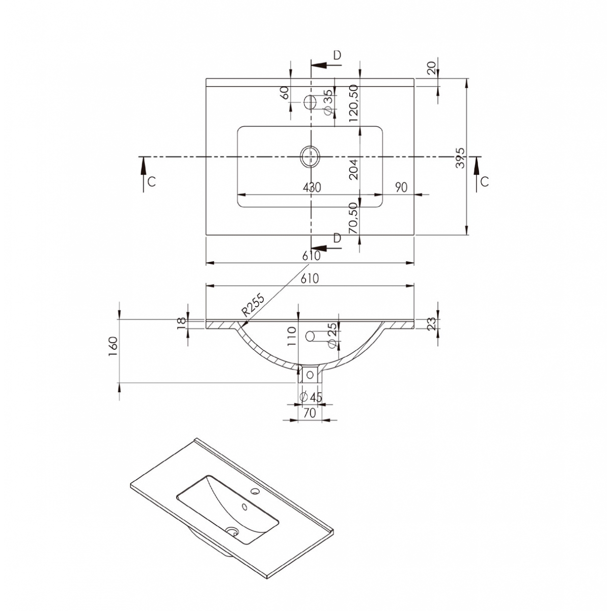 Meuble de salle de bain suspendu 60 cm avec lavabo intégré finition marine Modèle Granada3