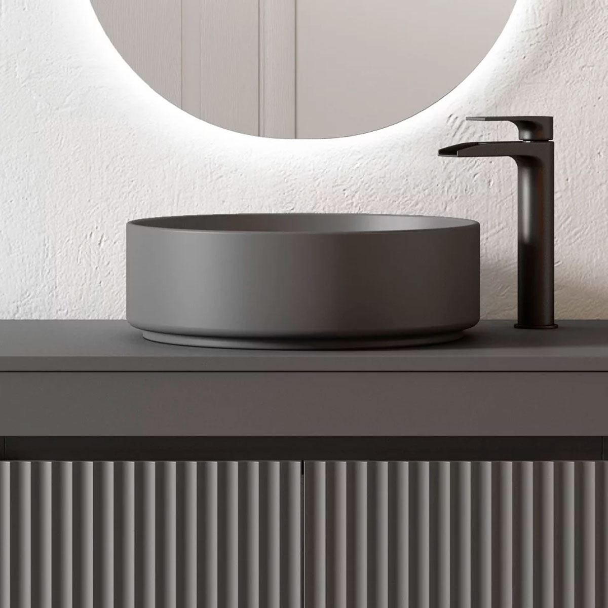 Mueble de baño suspendido de 60 cm con lavabo sobre encimera color ceniza Modelo Granada2