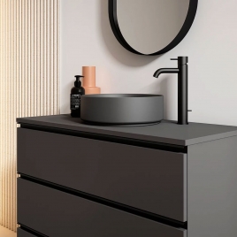 Foto de Mueble de baño suspendido de 60 cm con lavabo sobre encimera color ceniza Modelo Granada
