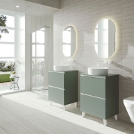 Mueble de baño suspendido de 60 cm con lavabo sobre encimera color musgo Modelo Granada