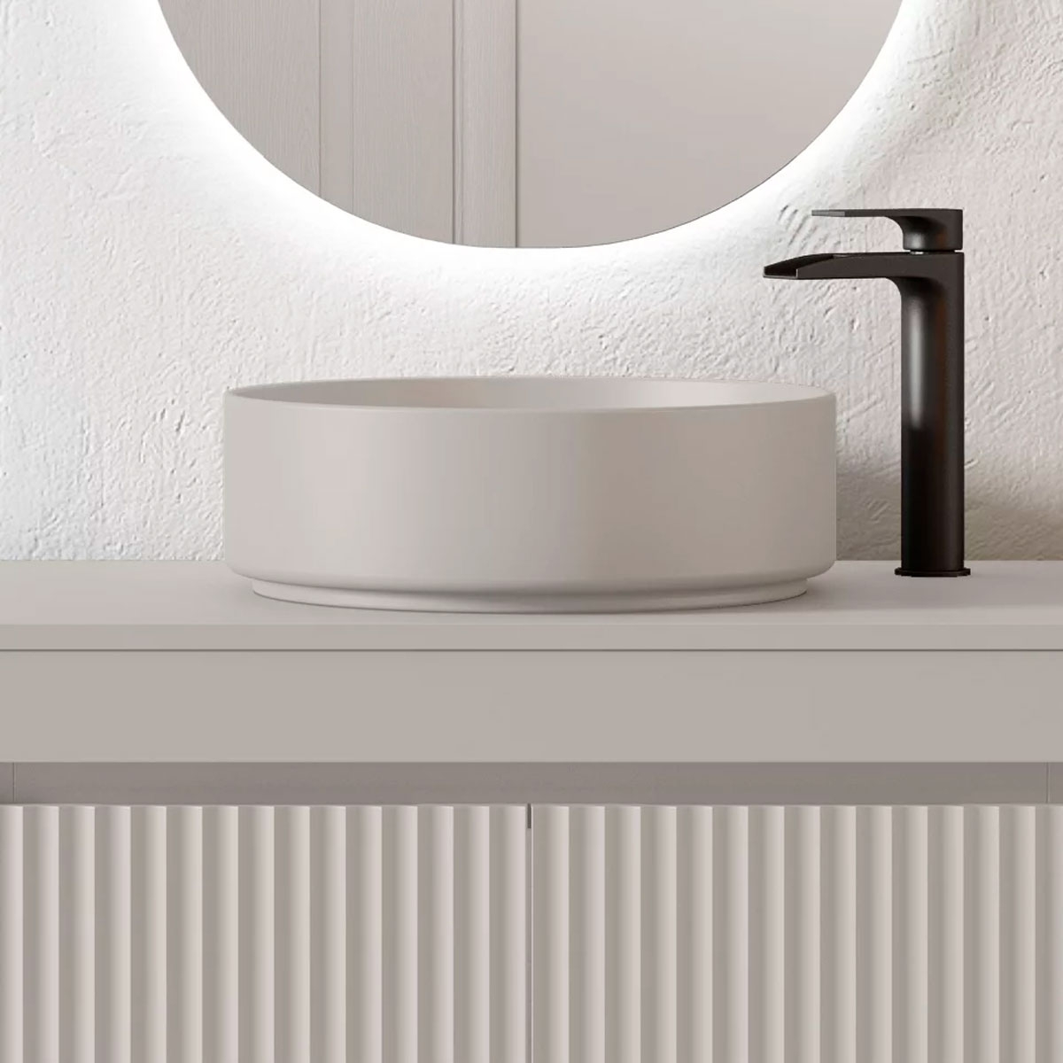 Mueble de baño suspendido de 60 cm con lavabo sobre encimera acabado cotton Modelo Granada7
