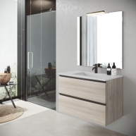Mueble de baño suspendido de 60 cm con lavabo sobre encimera acabado crudo Modelo Granada1