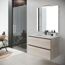 Mueble de baño suspendido de 60 cm con lavabo sobre encimera acabado crudo Modelo Granada