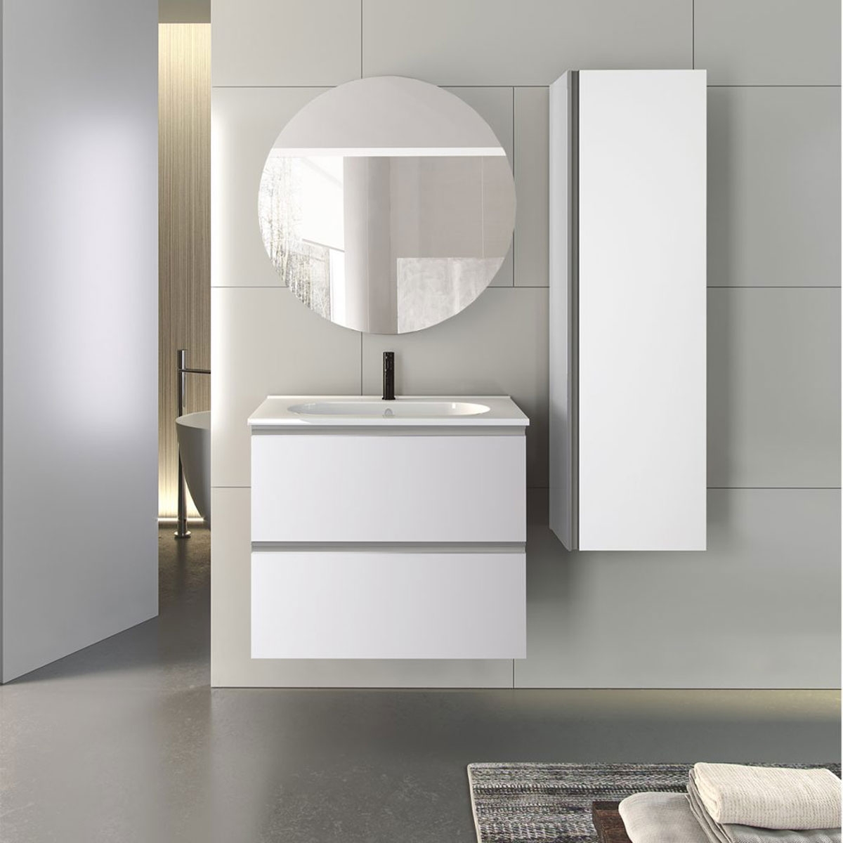 Mueble de baño suspendido de 80 cm con lavabo integrado color Blanco Ada Modelo Granada4