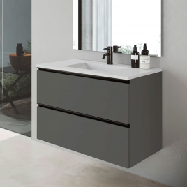 Meuble de salle de bain suspendu 80 cm avec lavabo intégré couleur frêne Modèle Granada