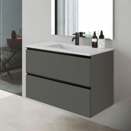 Foto de Mueble de baño suspendido de 80 cm con lavabo integrado color ceniza Modelo Granada