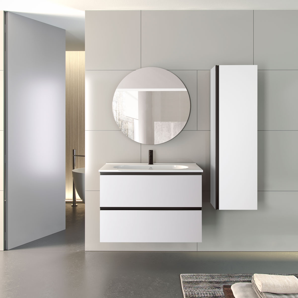 Mueble de baño suspendido de 80 cm con lavabo sobre encimera color Blanco Ada Modelo Granada5