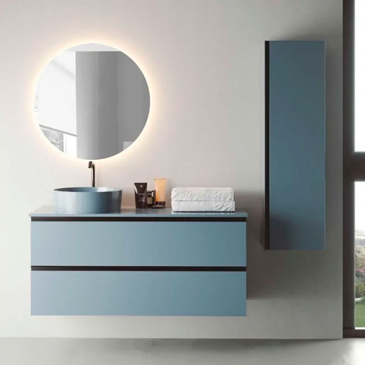 Mueble de baño suspendido de 80 cm con lavabo sobre encimera color ceniza  Modelo Granada