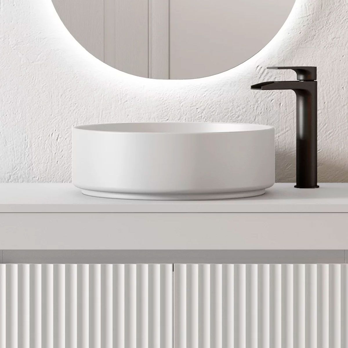 Mueble de baño suspendido de 80 cm con lavabo sobre encimera acabado cotton Modelo Granada5